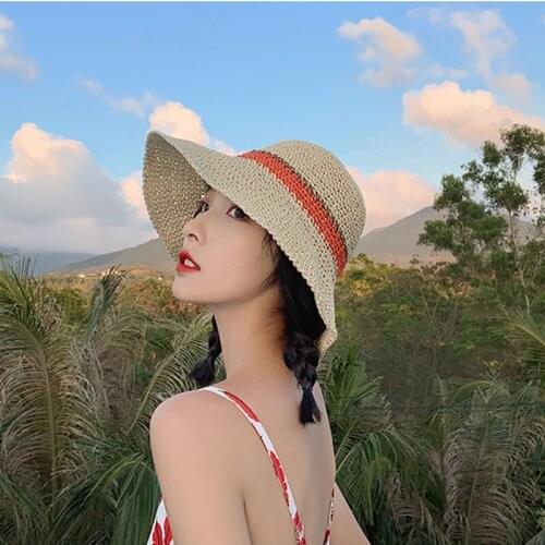 New Brand Women Summer Beach Straw Wide Wave Brim Folding Outing Stroll Sun Hats Leisure Holiday Handmade Fashion Glacier Hat
