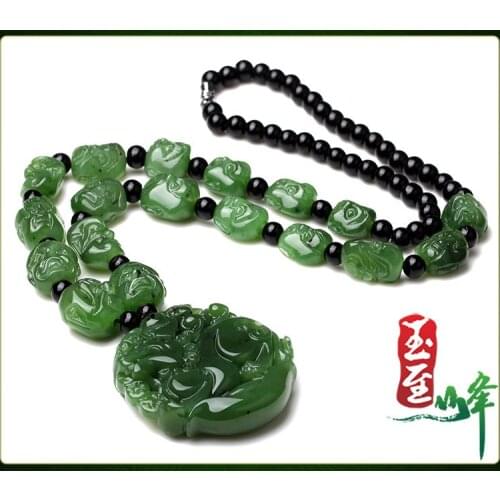 Xinjiang and Nephrite Jasper overlord Pixiu pendant natural Jade male 18 buddha necklace Pendant with certificate