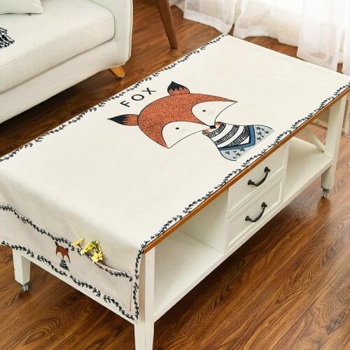 Nordic Childrens Cartoon Animal Cotton Linen Tea Table Tablecloth Living Room Rectangular Table Cloth TV Cabinet Cover