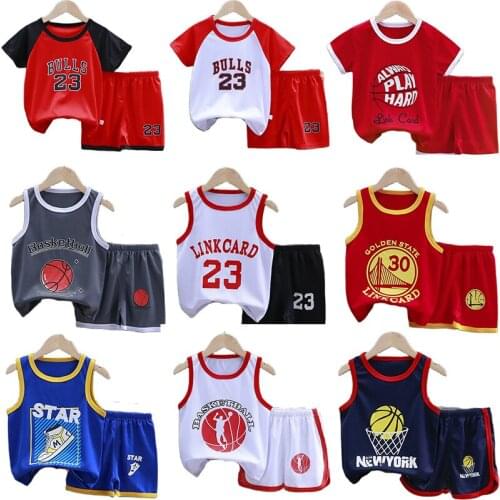 Boys Sports Basketball Clothes Suit Summer Childrens Fashion Leisure Vest Shorts 2pcs Toddler Boy Short Sleeve Suit For 2-10Y