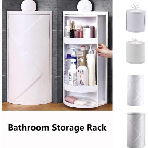 Bathroom Kitchen Storage Rack Multi-function Rotating Shelf Free Punching Suction Wall Large Storage Box Kitchen Organizer