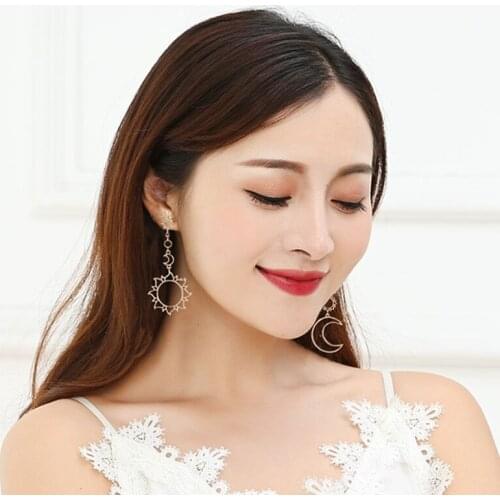 SUMENG 2021 New Bohemia Rose Gold Geometry Earrings For Women Hollow Star Moon Drop Earring Bijoux Femme Statement Gifts