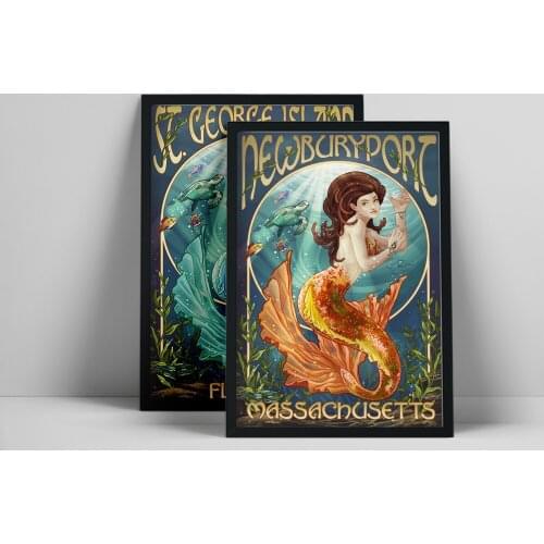 Vintage Florida Massachusetts America City Travel Canvas Paintings Vintage Wall Posters Coated Wall Stickers Home Decor Pictures