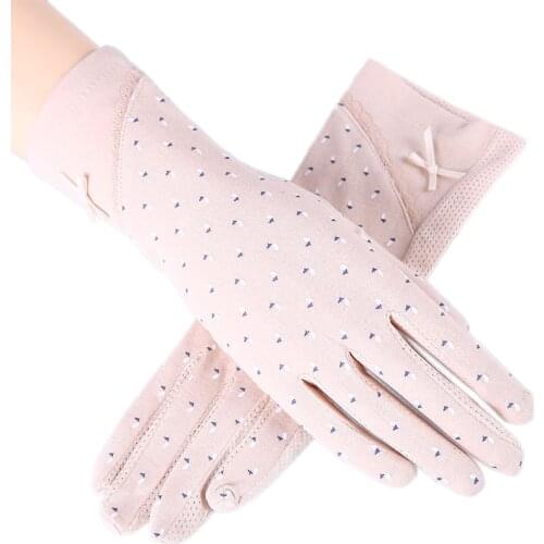 Womens Mid-long Style Driving Sunscreen Gloves Summer Slip-proof Touch Screen Breathable Cotton Gloves