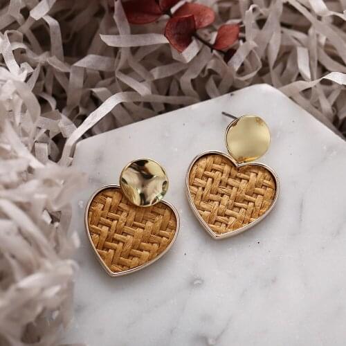 ZHOUYANG Drop Earring For Women Heart Round Shape Grass Weaving Earrings Light Gold Color Fashion Jewelry KAE146