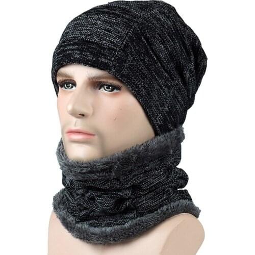 Winter Hat Scarf Set Beanie Scarf Set Warm Knit Hat Thick Lined Hat Scarf Men Toque Cap Outdoor Knitted Cap