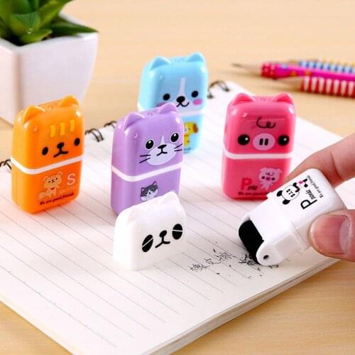 1pc Roller Eraser Cute Cartoon Rubber Kawaii Students Stationery Material Escolar Kids Gifts School Office Correction Supplies
