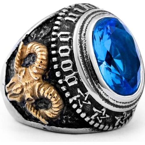 10pcs/lot Cool Titanium Free Mason Ring Black/Blue Zircon Crystal Ring Vintage Retro Style Mansonic Mens Jewelry