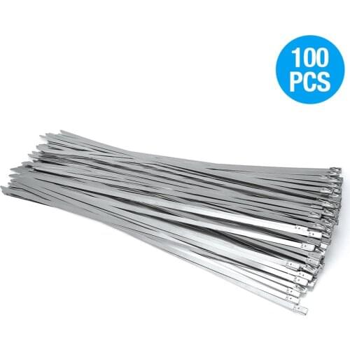 100Pcs 304#Stainless Steel Cable Ties 4.6mm Heavy Duty Self-Locking Cable Zip Tie Multi-Purpose Metal Exhaust Wrap Locking Ties