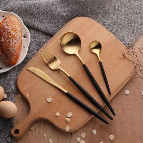 304 Stainless Steel Western Silverware cutlery Set Noble Fork Knife Dessert Dinnerware Kitchen Food Tableware Black Gold
