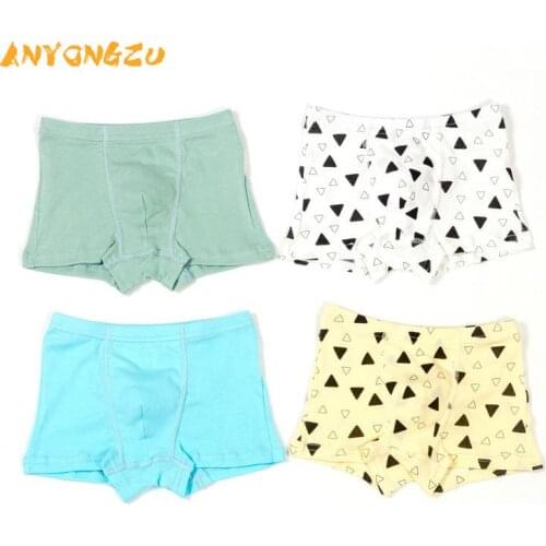 4pcs Soft Cotton Kids Boys Underwear Triangle print Shorts Panties Pure Color Baby Children Teenager Underwear Underpant 2-6T
