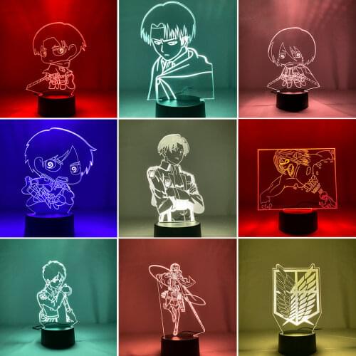 Anime Acrylic 3D Night Light Attack On Titan Childrens Bedroom Decoration Light Japanese Anime Figure