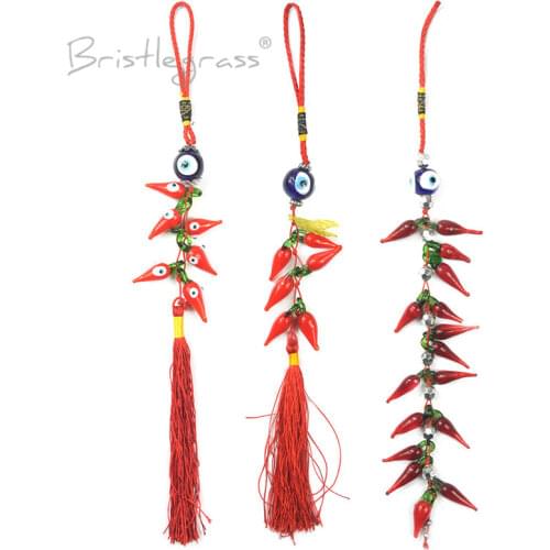 BRISTLEGRASS Turkish Blue Evil Eye Chili Tassels Car Wall Hanging Pendants Pendulum Amulets Lucky Charm Blessing Protection Gift