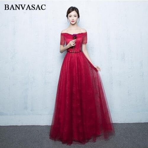 BANVASAC Crystal V Neck Lace Embroidery A Line Long Evening Dresses Party Short Sleeve Bow Sash Backless Prom Gowns