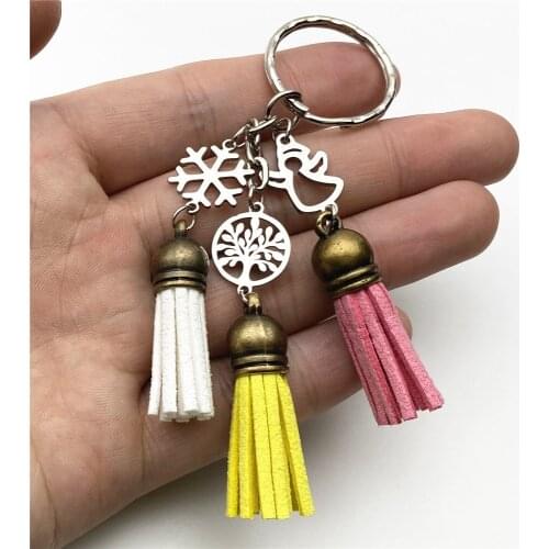 Tassel Charm Christmas keychains Tree gift keyring handmake snowman keychain Snowflake key Holder Jewelry