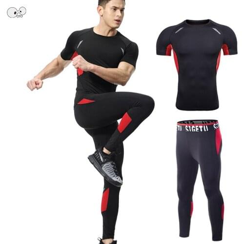 2019 Quick Dry Running Sets Clothing Compression Mens Sports Suits Patchwork Joggers Training Gym Fitness Tracksuits Sportswear