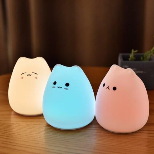 Colorful LED Night Light Soft Silicone Touch Sensor Cat-shaped Shooting Light Childrens Baby Bedroom Decoration Gift Jewelry
