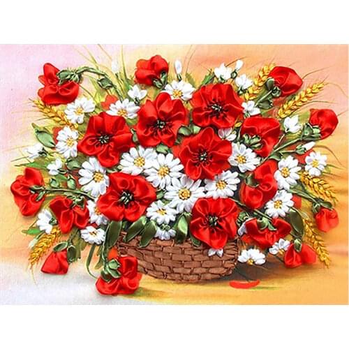 DIY Diamond Painting Round Full Red Flower Mosaic Nouveaute Needlework Embroidery Floral Vase Cross Stitch Kit Home