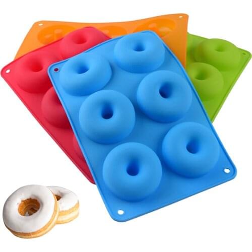 6 Cavity Donut Mold Silicone Non-stick Baking Tray Heat-resistant Reusable Folded Donuts Maker Colorful Soft Dessert Making Tool