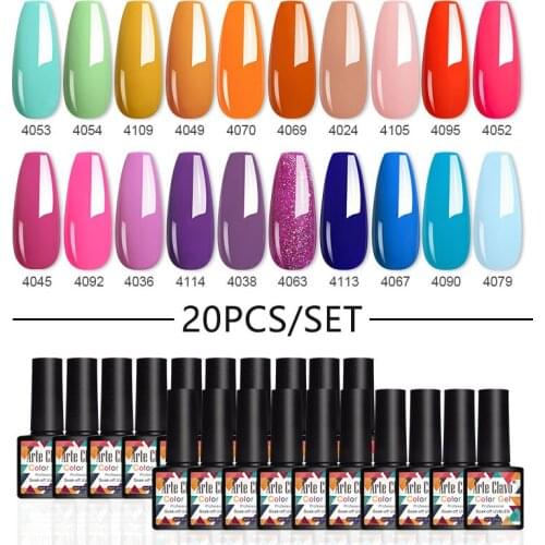 Arte Clavo 8ml 20pcs/Set UV LED Gel Lacquer Vernis Semi Permanent Polish Nail Art Hybrid Gel Multicolor Kit For Nails Matt Top