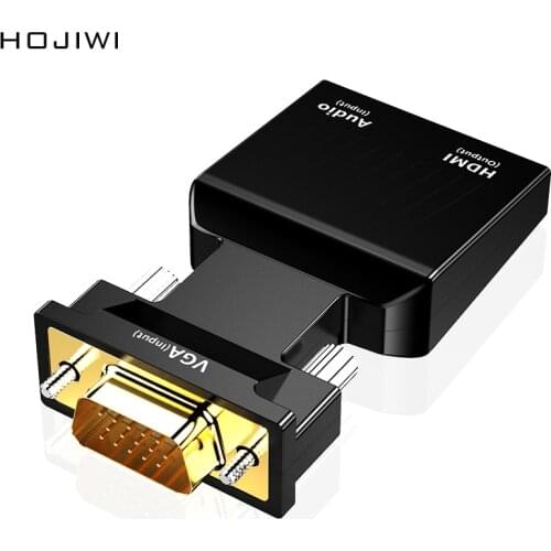 HOJIWI HDMI-compatible Female to VGA Male Converter 1080P HD Video Output 3.5mm Audio Cable Adapter For PC Laptop Projector AD14