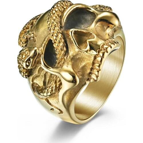 Stainless Steel Vintage Snake Skull Men Punk Rock Finger Ring Jewelry Hip Hop Gift For Him Size 8-12