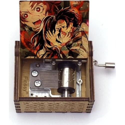 Demon Slayer Kamado Tanjirou Nezuko Print Music Box Gurenge Music Agatsuma Zenitsu Hashibira Inosuke Wood Hand Family decoration