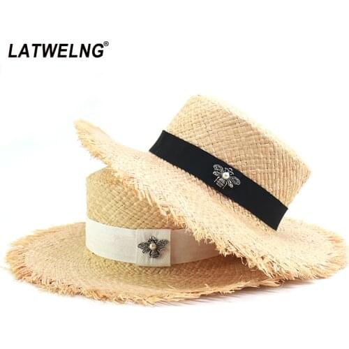 New Fashion Bee Decoration Straw Hats For Women Soft Raffia Beach Hat Girls Summer Sun Visor Hats Dropshipping Wholesale