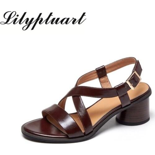 In 2021 Womens Summer New Leather Sponge Cake Sandals Are Casual, Comfortable, Wear-resistant and Anti-landslide Sandals Shoes