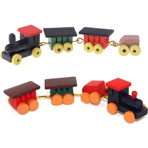 1set New Arrival Wood Trains Model Toys Gifts for Children 1/12 Dollhouse Miniature Painted Wooden Toy Train Set and Carriages