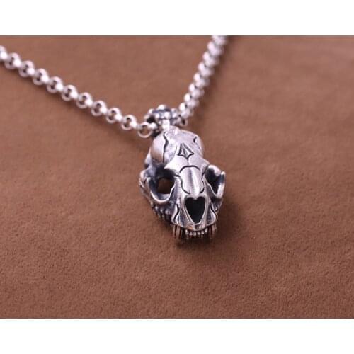 Solid 925 Sterling Silver saber-toothed tiger skull men women pendant Charm jewelry A4699