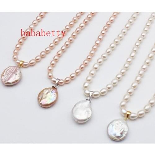 New Fashion Simple Natural Freshwater Pearl Black AA 5-6MM White pink Rice Necklace 925 sterling silver clasp