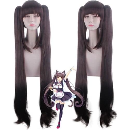 Chocola NEKOPARA Cosplay Wig with double Long Ponytails 100cm brown Chocolate Heat Resistant Synthetic Hair Chocola Cosplay wigs