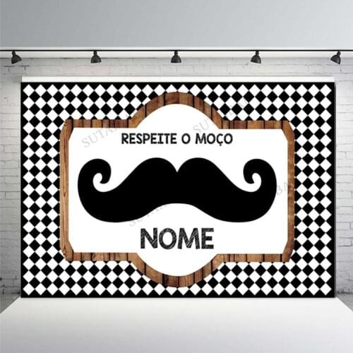 Custom Mustache Frame Checkered Little Man Photography Studio Background Boy Baby Birthday Backdrops Photocall Photozone