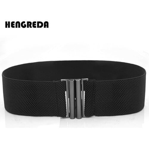 Women Elastic Belt Black Wide Stretchy Waist Belt 2019 Dress Waistband Corset Waist by Fashion Metal Buckle for Skrit Pants