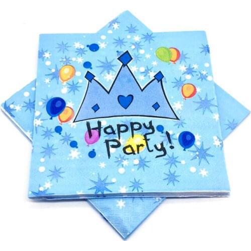 Blue Prince Crown Theme Baby Birthday Party Disposable 20pcs Napkin Game Boy Supplies Birthday Party Decoration Supplies Shower