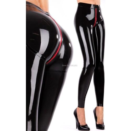 Sexy women latex leggings 3D hips cut crotch zip high wasit customized