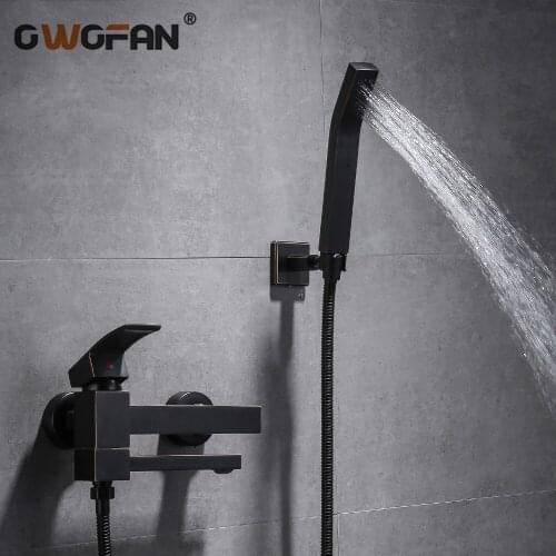 Modern Bathroom Shower Faucet Set Brass Hot and Cold Bathtub Faucet Wall Mounted Shower Mixer Tap Black Waterfall Bath ShowerM80