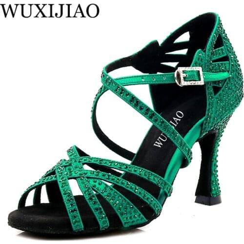 WUXIJIAO Dance shoes Rhinestone dance shoes ballroom dance shoes women jazz dance shoes contrast Rhinestone green