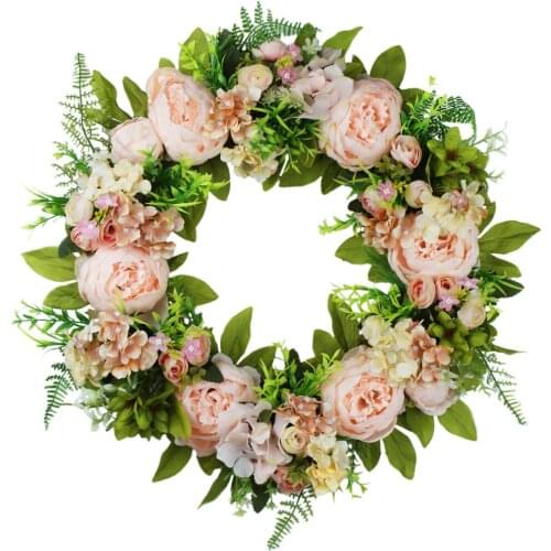 Spring Garland Peony Wreath Gift Background Diy Wall 45cm Window Round Simulation Silk Cloth For Home Artificial Flower Wreaths
