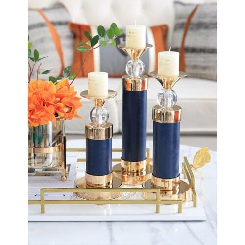 High Quality Fashion Gold and Blue Candle Holder Decorative Wedding Dinning Candlestick