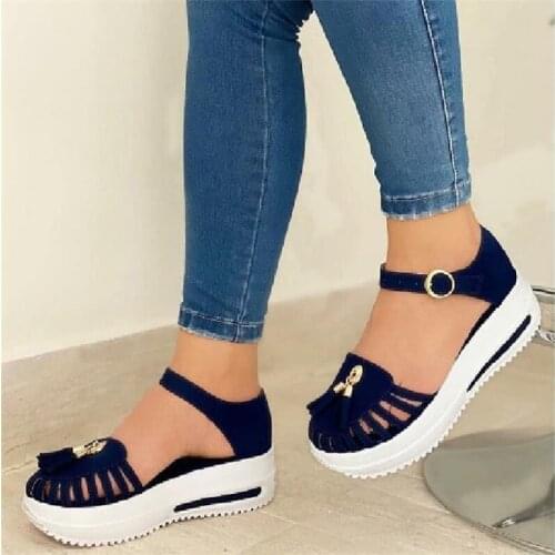 2021 Summer Platform Sandals Women Shoes Round Toe Beach Flat Sandals Hollow Out Buckle Strap Ladies Gladiator Sandals Sandalias