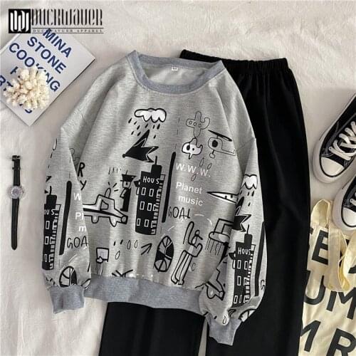 Duckwaver 2 pieces set for Women Sweatshirt And Jogging Trousers Plus size Long Sleeve Pullover Sweatshirt Sets Women Sportswear