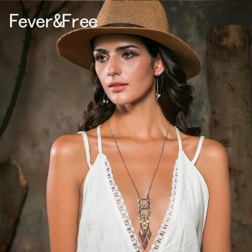 Fever&Free New Fashion Boho Long Chain Tassel Necklace Women Collier Beads Crystal Water Drop Statement Necklace Vintage Jewelry
