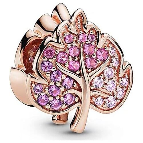 1PC 2021 New Rose Gold Pink Leaf Diy Bead Fits European Pandora Charm Bracelets Jewelry Accessories A2069