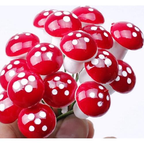 10Pcs Mini Red Mushroom Garden Ornament Miniature Plant Pots Fairy DIY Dollhouse