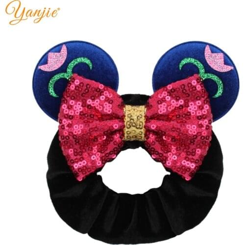 2021 Classical Girls Princess Sequins Hair Bow Mouse Ear Velvet Hair Scrunchies Hair Bands For Girl Headband Hair Accessories