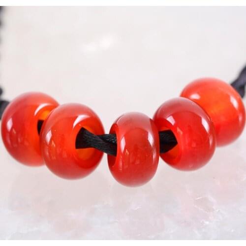 5Pcs Big Hole Beads Natural Stone Red Carnelian 14mm Spacer Bead for Men Women DIY Jewelry Making Earring Ring Gem Bead K1001