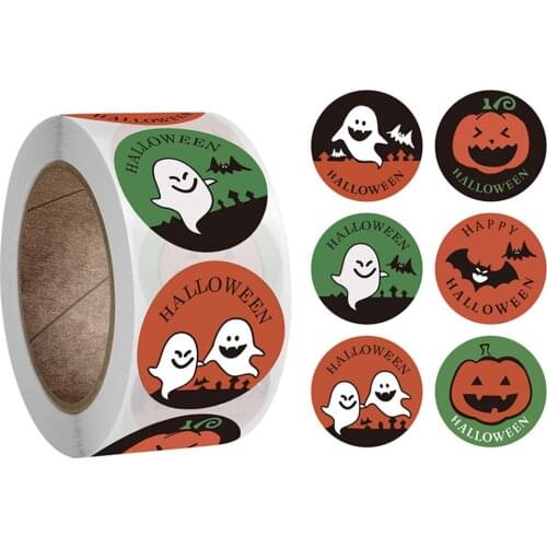 Halloween Stickers Cartoon Pumpkin Funny Stickers For Party Merry Card Envelope Stationery Decoration Stickers 500pcs/roll