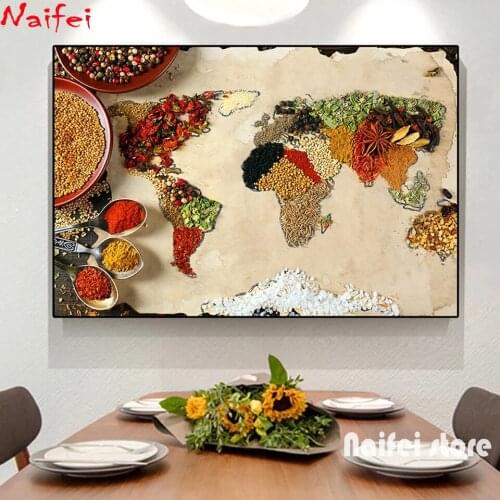 5D Diy Diamond Painting Grains Spices Spoon Map Diamond Embroidery Food Modern Wall Art Needlework Kitchen Dinning Room Decor